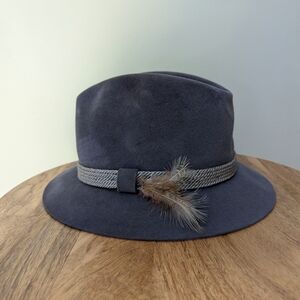 Dobbs Genuine Fur Felt Gray Fedora Hat with Feather Accent